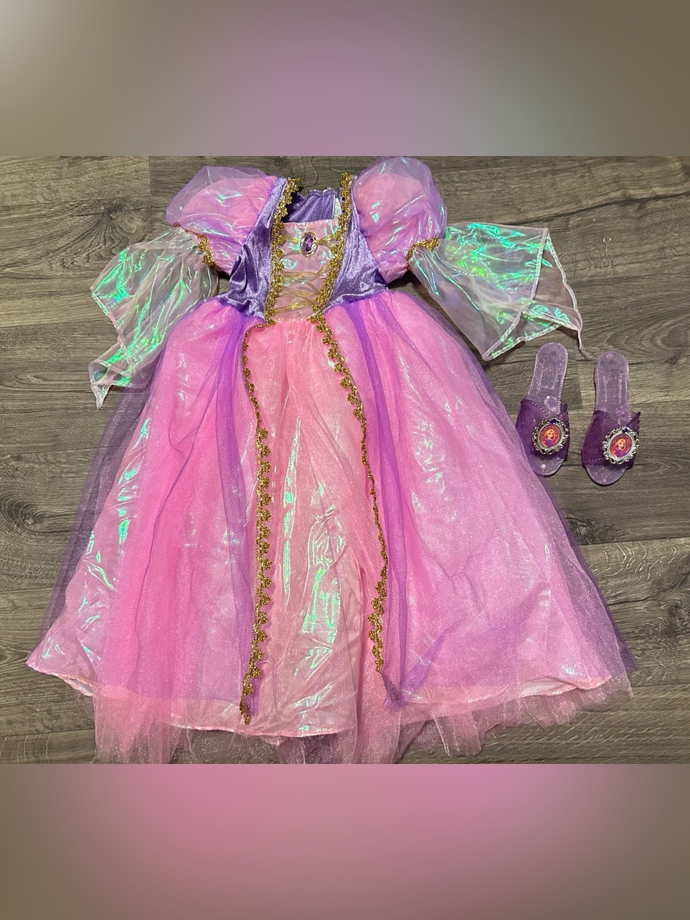 Girls Pink Princess Rapunzel Costume Halloween Dress up 4/5 - Picture 2 of 7